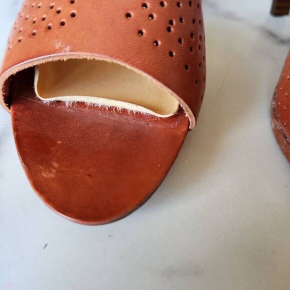 Jems Italian leather women's high heels size 9 Brown pecan cognac open peep toe - Picture 6 of 11